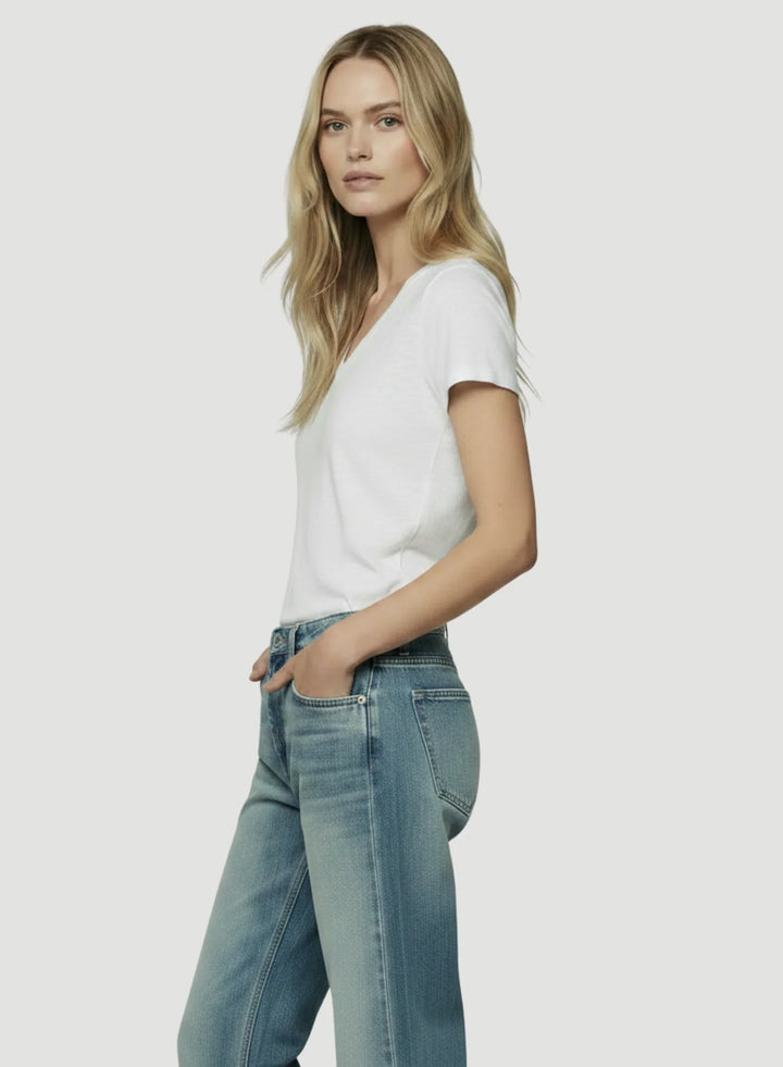 Stretch Linen Short Sleeve V-Neck T-Shirt
