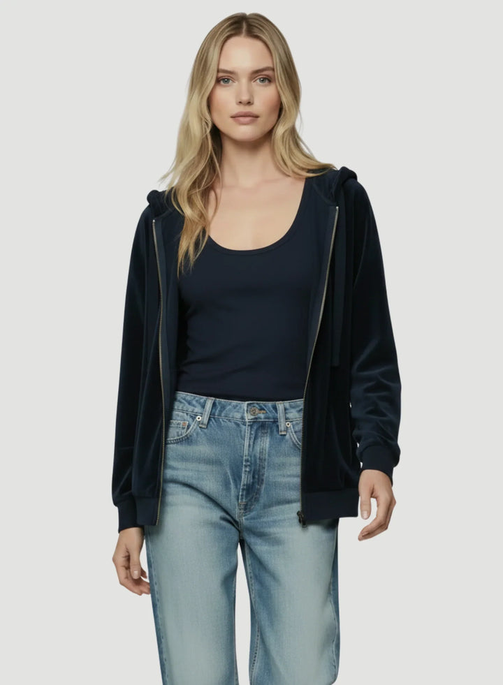 Velour Zip Front Hoodie