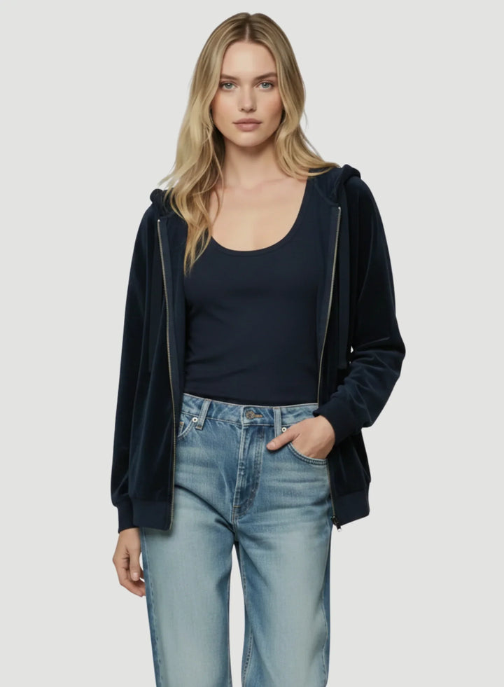 Velour Zip Front Hoodie