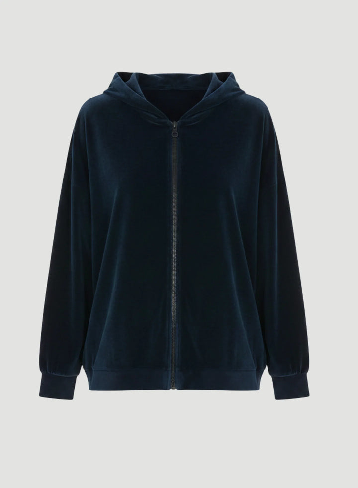 Velour Zip Front Hoodie