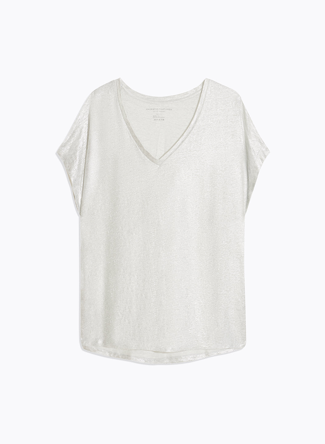 V-neck Short Sleeved Linen/Elastane T-Shirt - Silver
