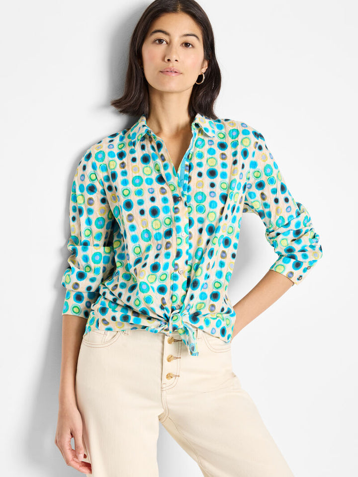 Bright Spot Cotton Crinkle Shirt - Aqua Multi