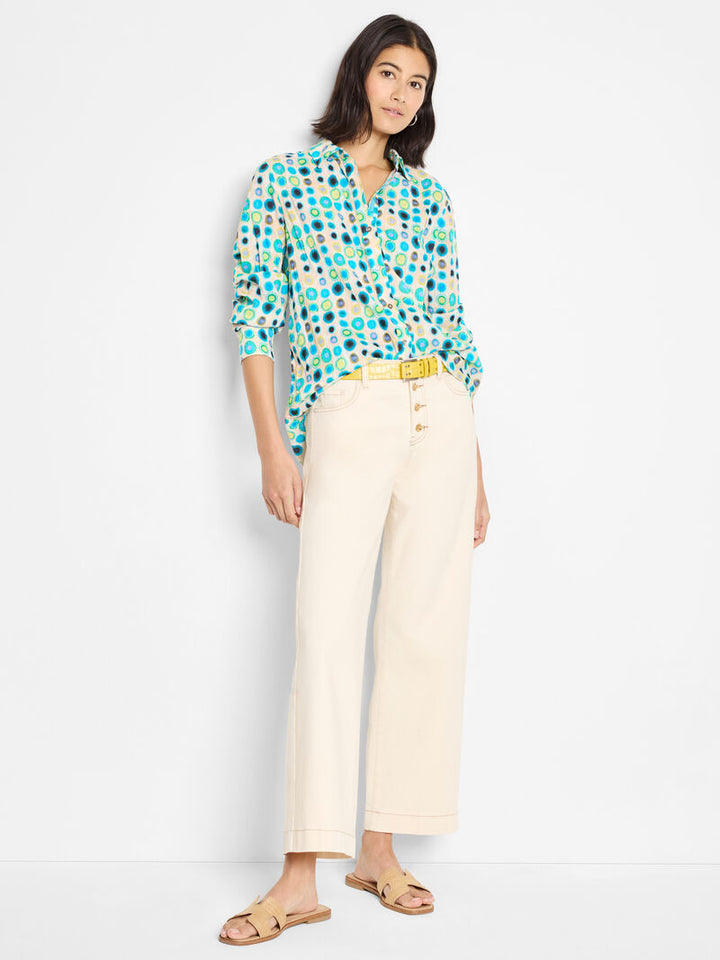 Bright Spot Cotton Crinkle Shirt - Aqua Multi