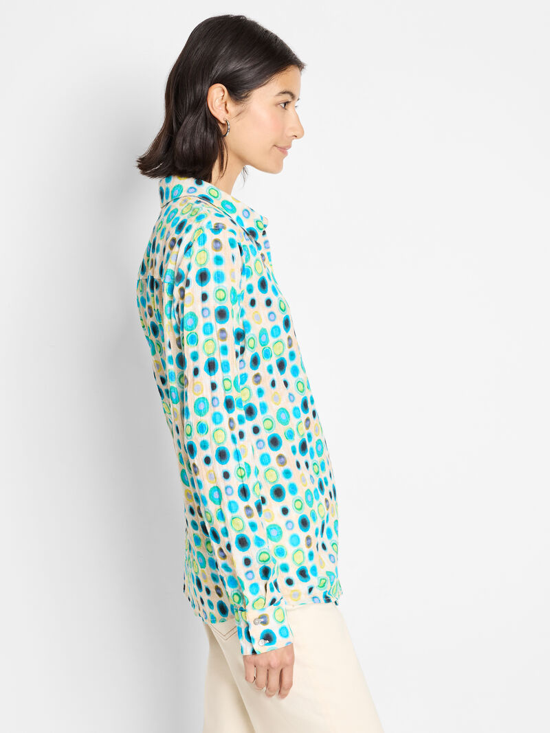 Bright Spot Cotton Crinkle Shirt - Aqua Multi