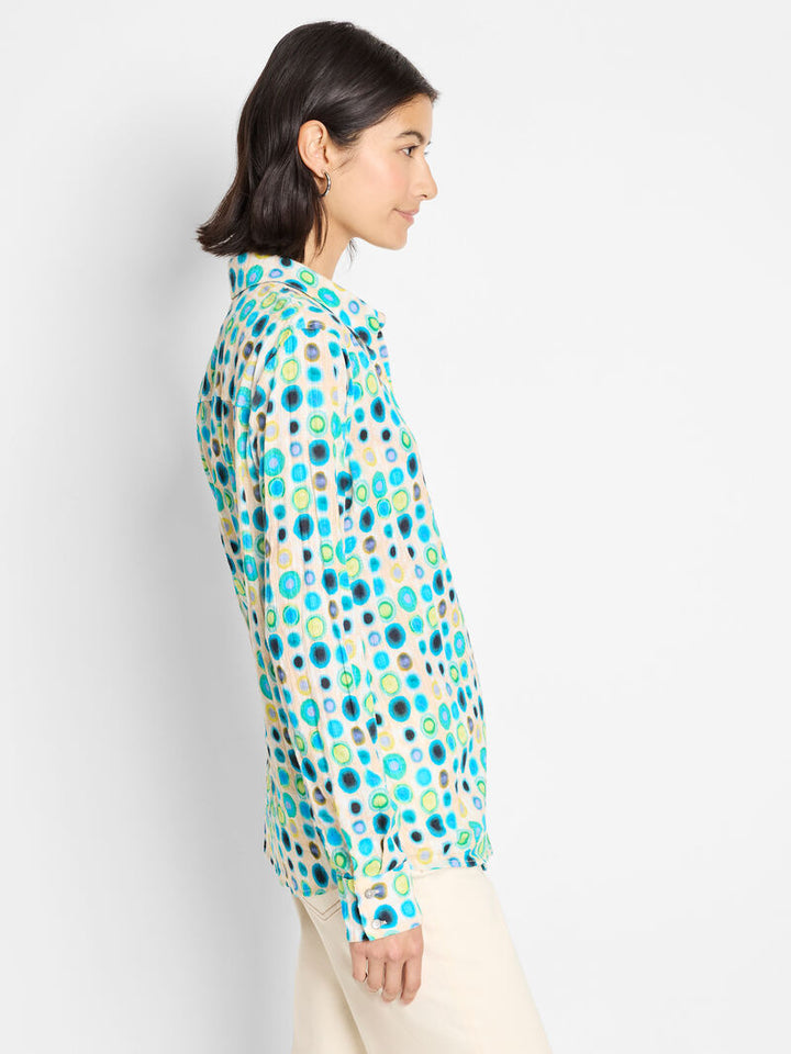 Bright Spot Cotton Crinkle Shirt - Aqua Multi