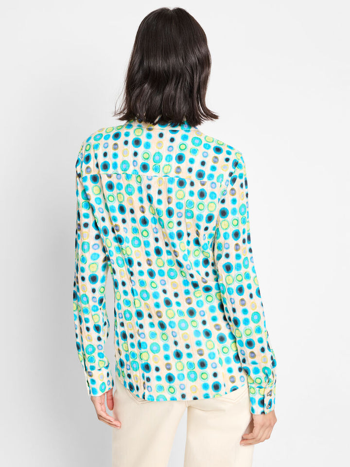 Bright Spot Cotton Crinkle Shirt - Aqua Multi