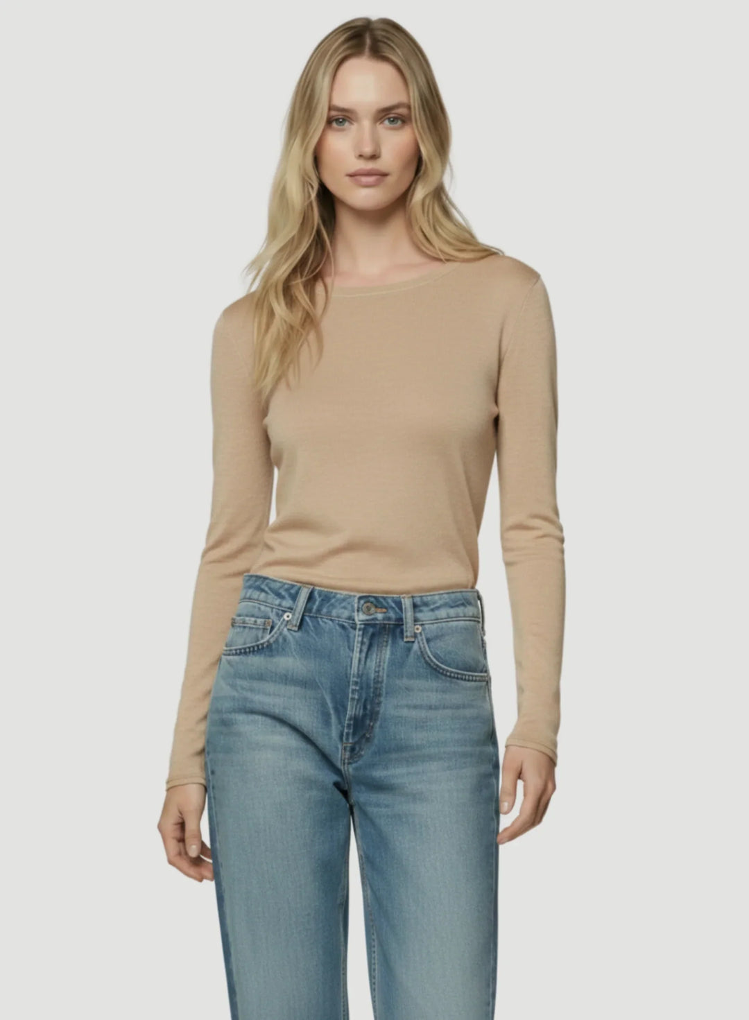 100% Machine Washable Cashmere Long Sleeve Crewneck T-Shirt - CREW L/S - Majestic Filatures North America