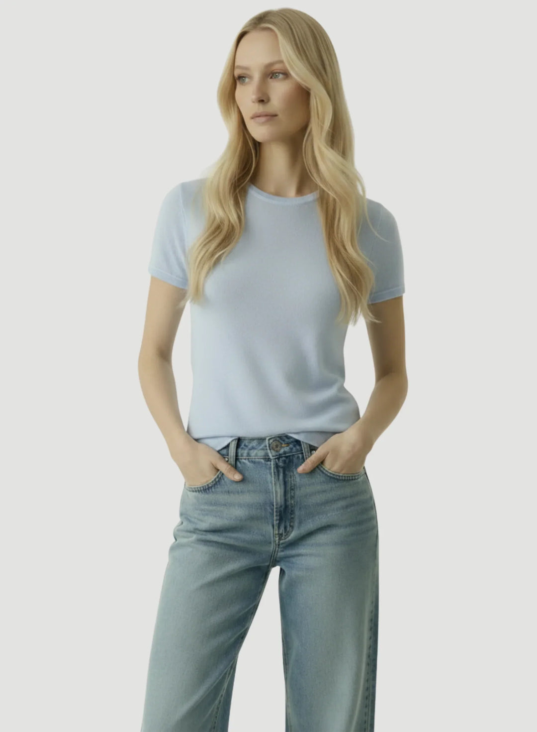 100% Machine Washable Cashmere Short Sleeve Crewneck T-Shirt - CREW S/S - Majestic Filatures North America