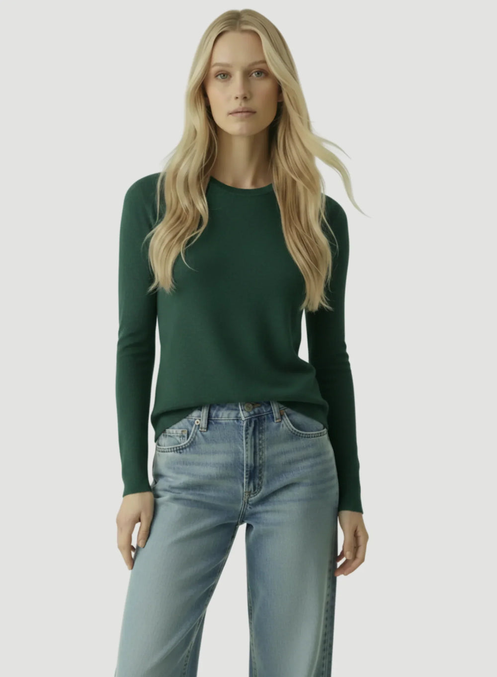 100% Machine Washable Cashmere Long Sleeve Crewneck T-Shirt - CREW L/S - Majestic Filatures North America