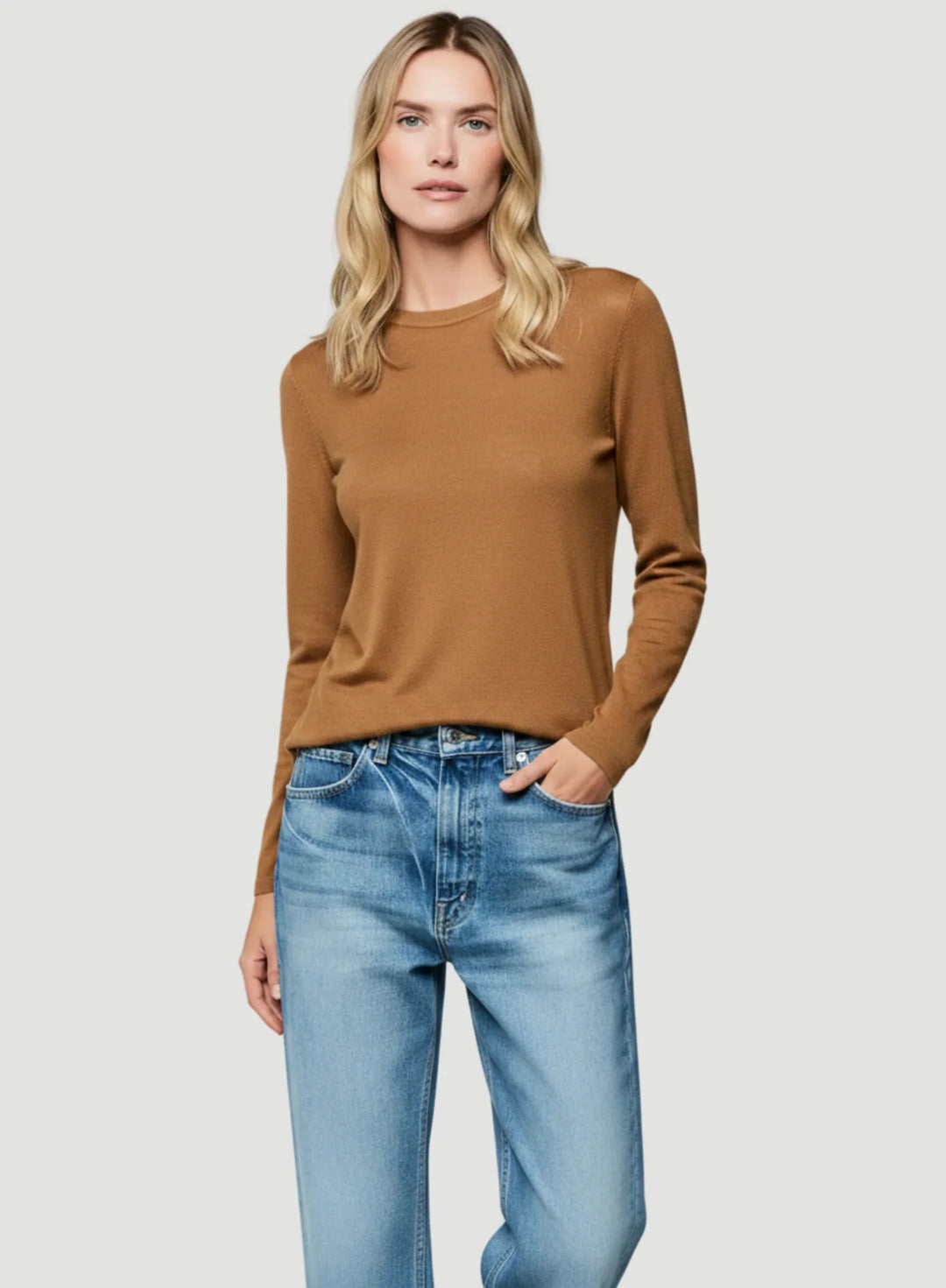 100% Machine Washable Cashmere Long Sleeve Crewneck T-Shirt - CREW L/S - Majestic Filatures North America