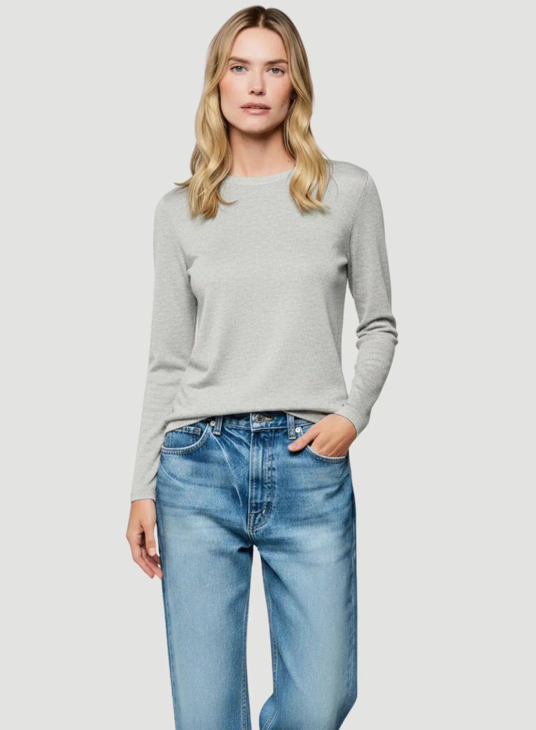 100% Machine Washable Cashmere Long Sleeve Crewneck T-Shirt - CREW L/S - Majestic Filatures North America