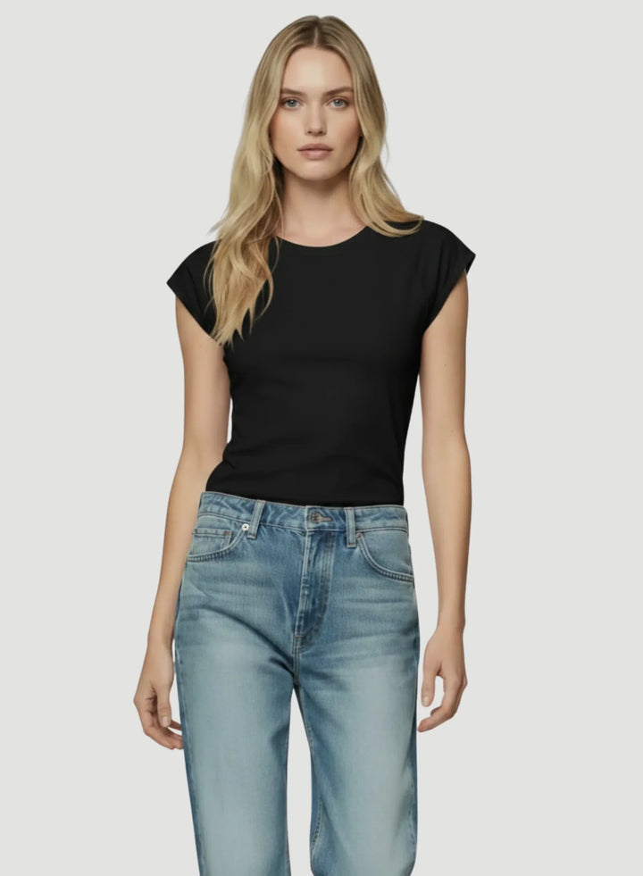 Lyocell Cotton Cap Sleeve Crewneck T-Shirt