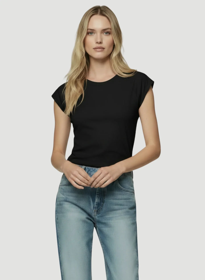 Lyocell Cotton Cap Sleeve Crewneck T-Shirt