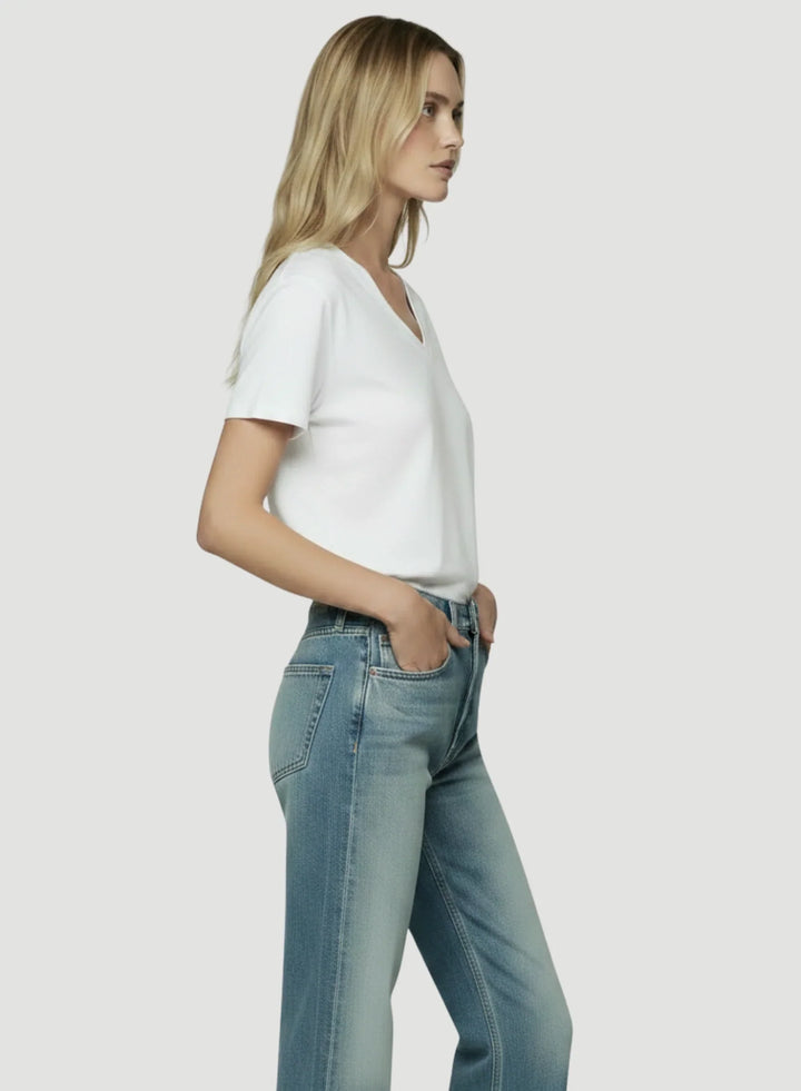 Lyocell Cotton Semi Relaxed Short Sleeve V-Neck T-Shirt