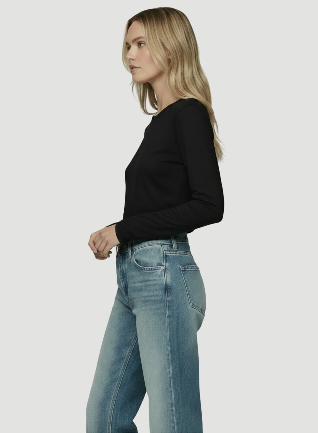 Lyocell Cotton Long Sleeve Semi Relaxed Crewneck T-Shirt