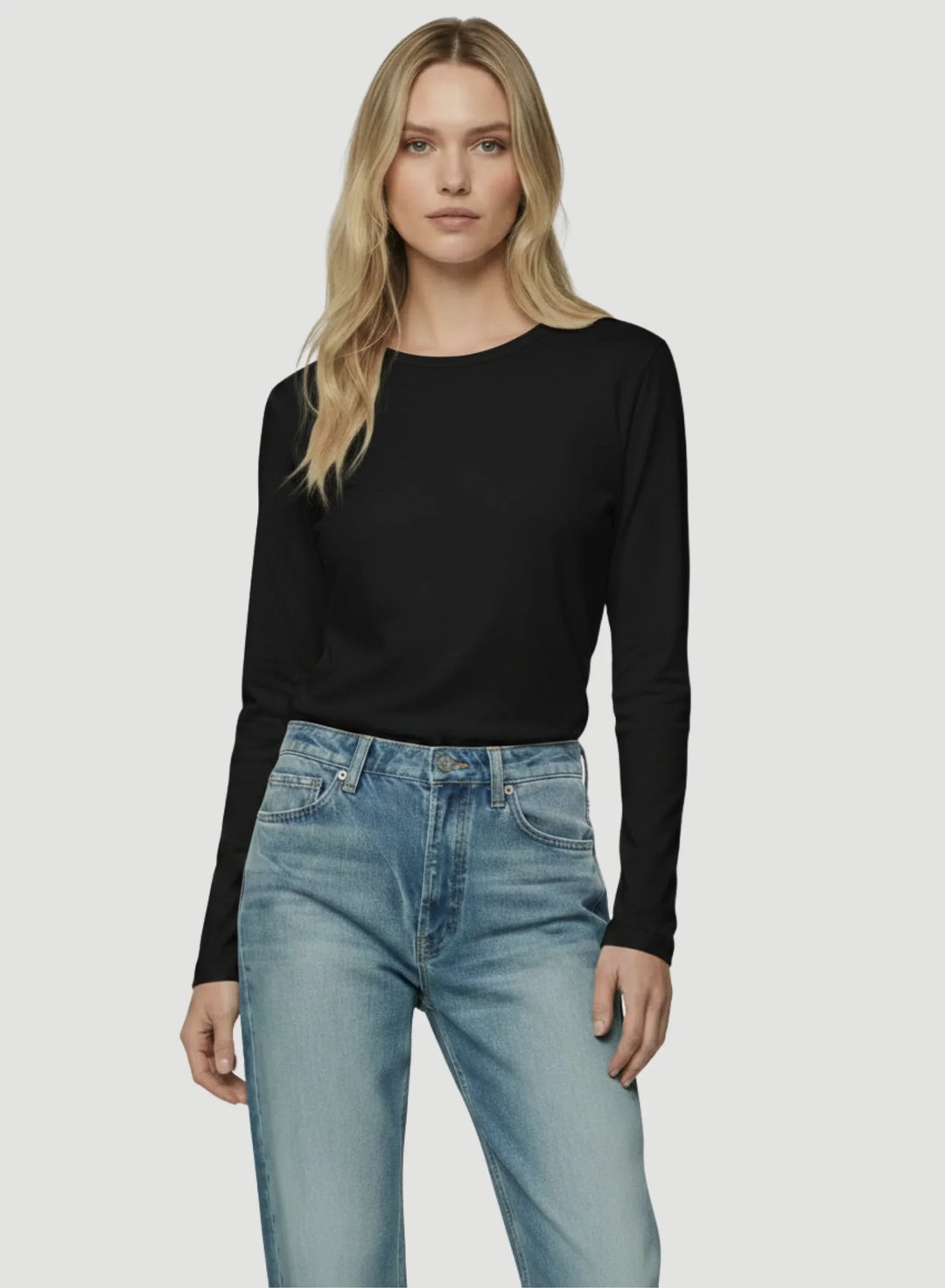 Lyocell Cotton Long Sleeve Semi Relaxed Crewneck T-Shirt