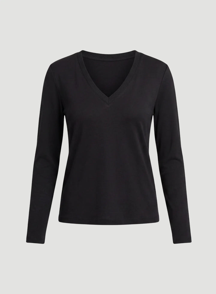 Lyocell Cotton Long Sleeve Semi Relaxed V-Neck T-Shirt