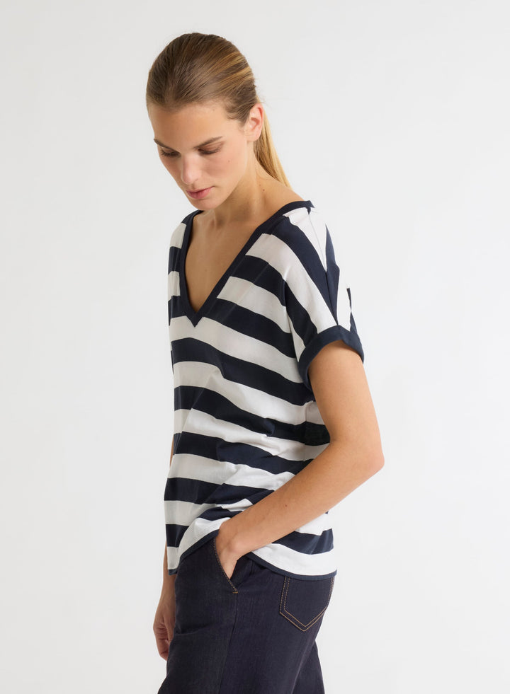Short Sleeve Organic Cotton Stripe Shirt - Marine