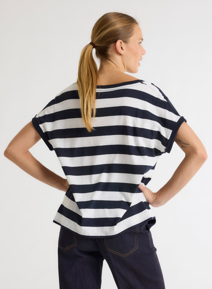 Short Sleeve Organic Cotton Stripe Shirt - Marine