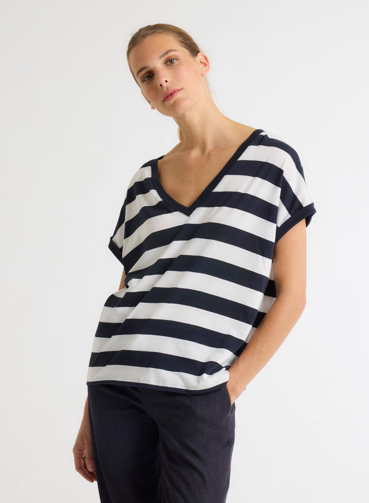 Short Sleeve Organic Cotton Stripe Shirt - Marine