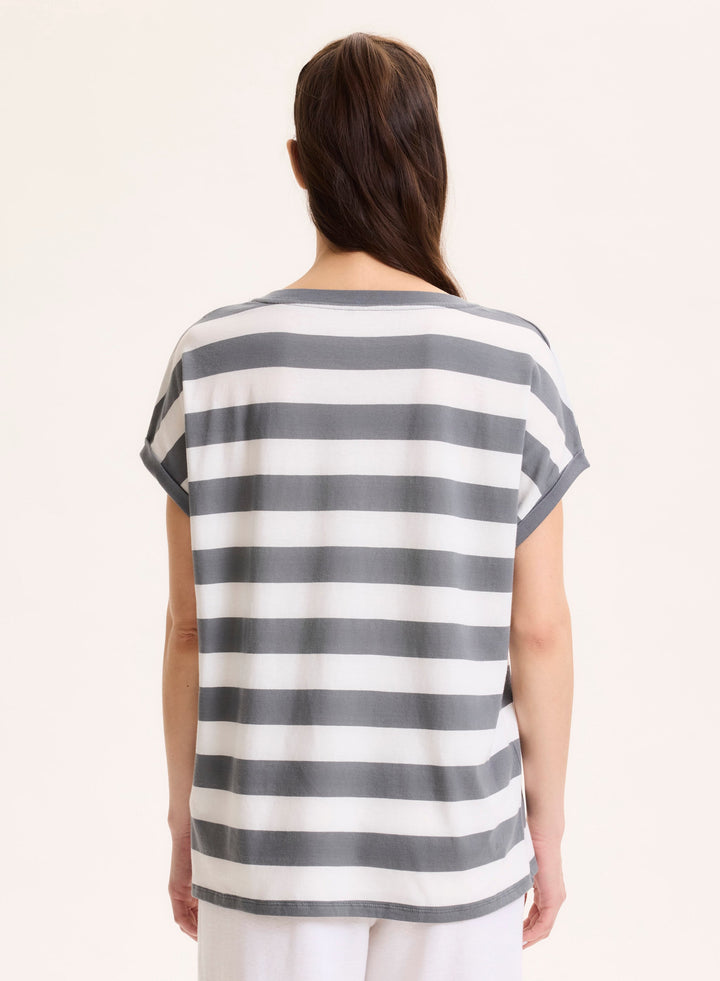 V-Neck Striped T-Shirt - Grey