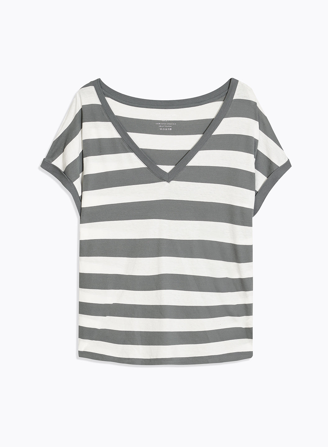 V-Neck Striped T-Shirt - Grey