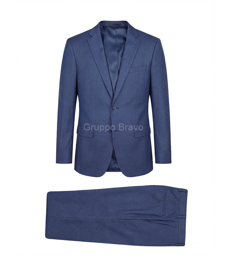 Mantoni Super 140's wool suit in blue birdseye