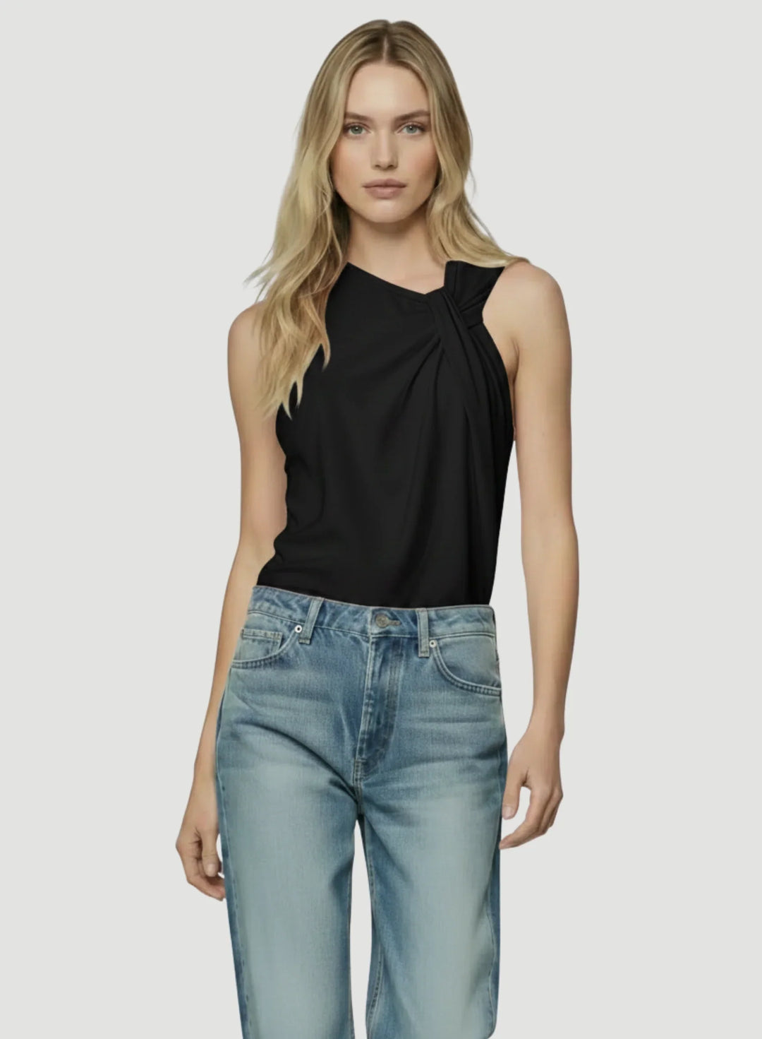 Cotton Linen Sleeveless Twist Front Top