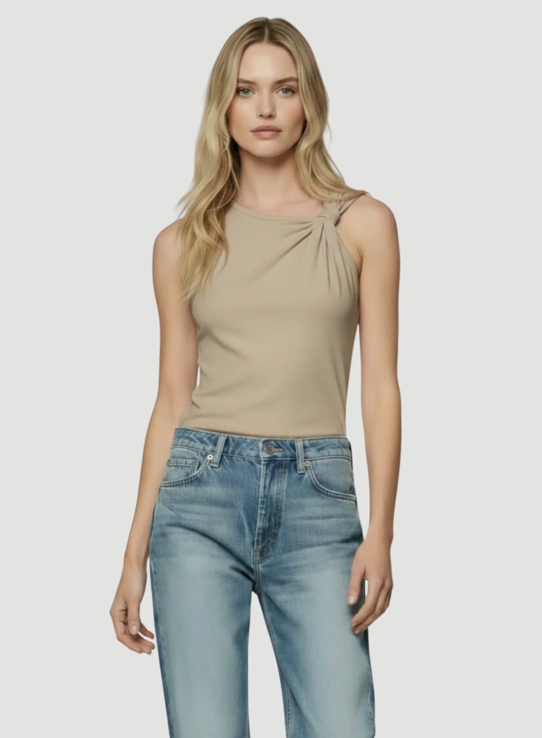 Cotton Linen Sleeveless Twist Front Top