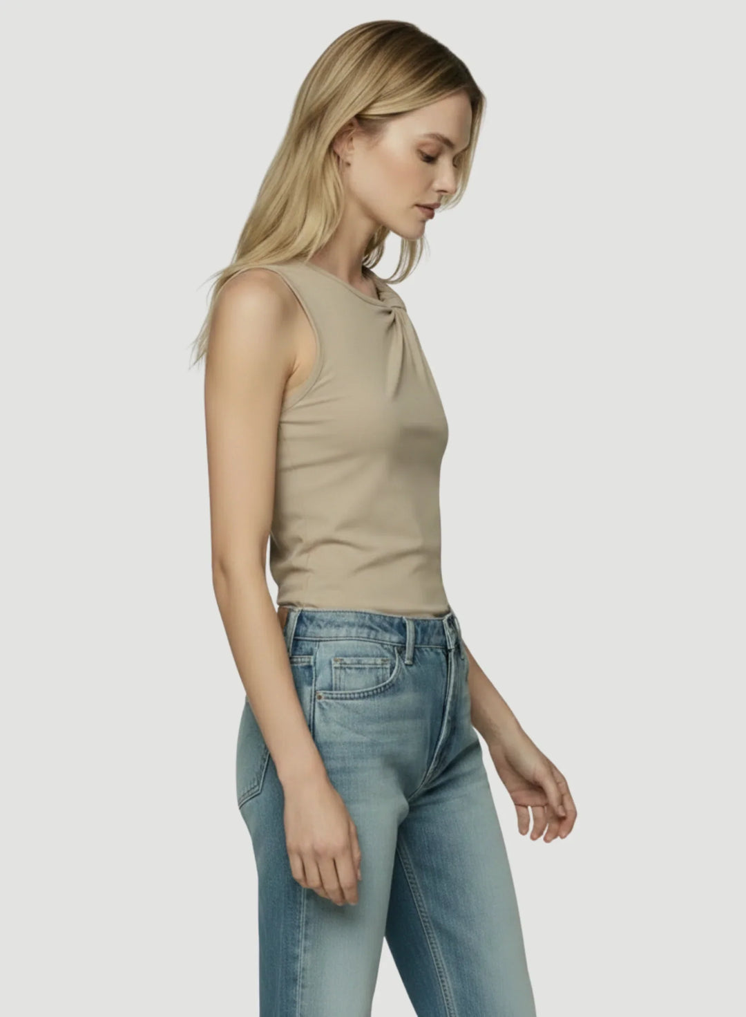 Cotton Linen Sleeveless Twist Front Top