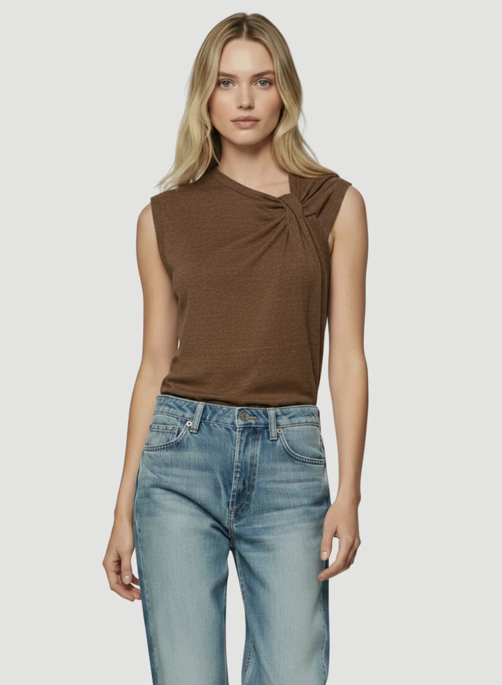 Cotton Linen Sleeveless Twist Front Top