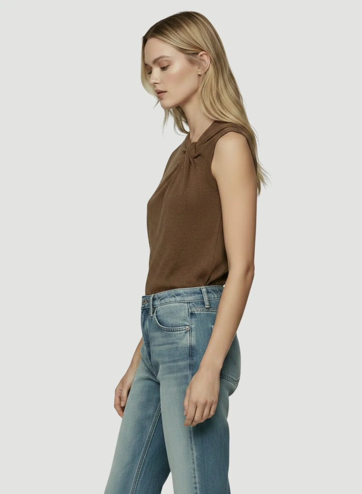 Cotton Linen Sleeveless Twist Front Top
