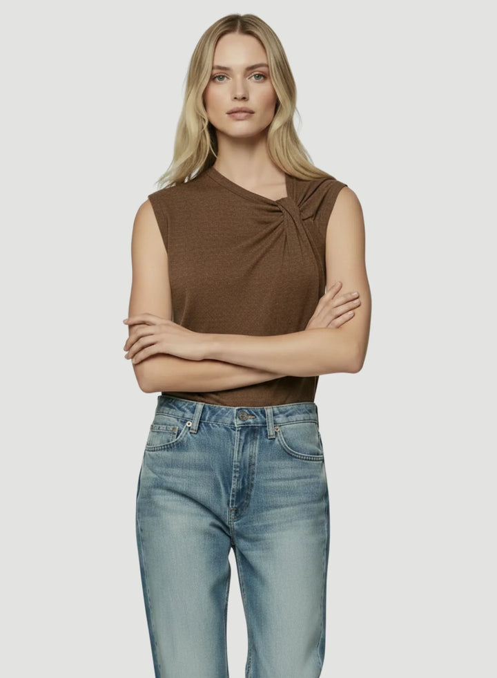 Cotton Linen Sleeveless Twist Front Top