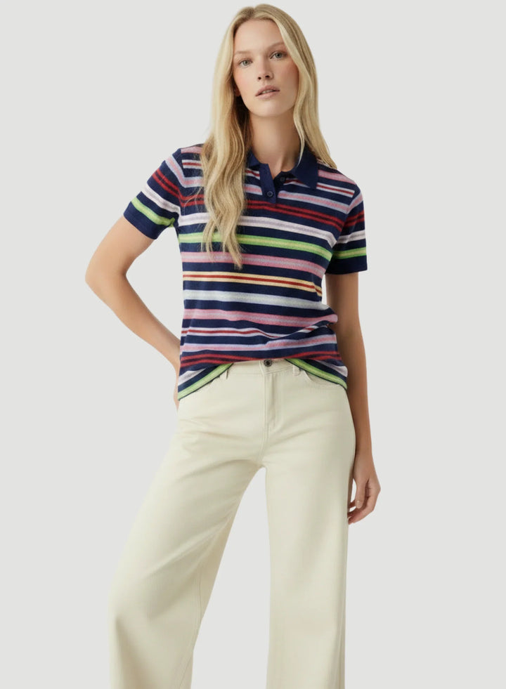 Cashmere Stripe Short Sleeve Polo T-Shirt - POLO - Majestic Filatures North America