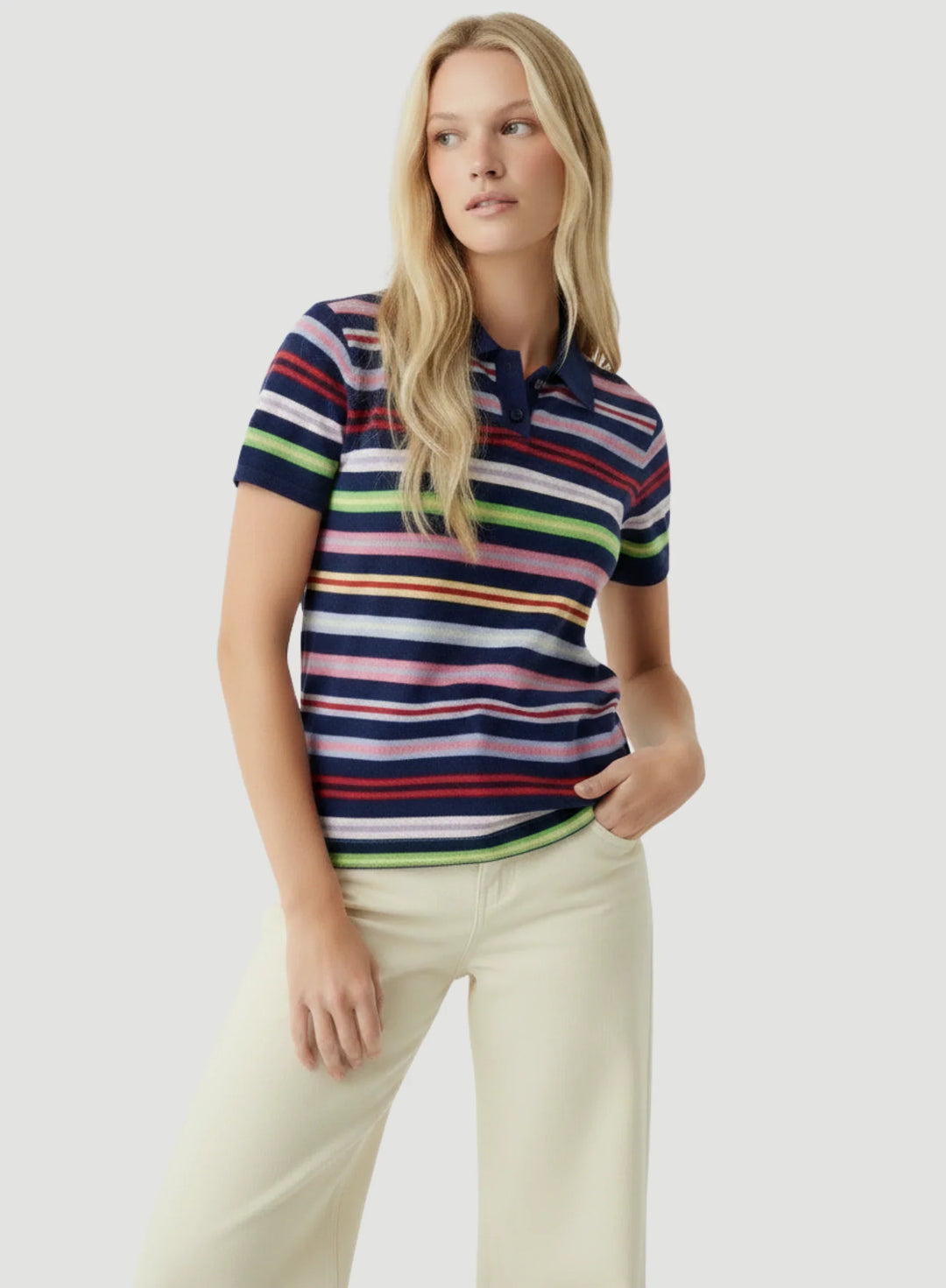 Cashmere Stripe Short Sleeve Polo T-Shirt - POLO - Majestic Filatures North America
