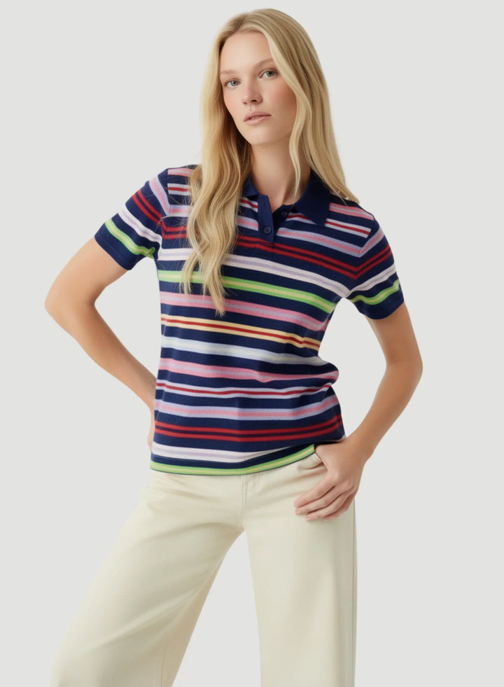 Cashmere Stripe Short Sleeve Polo T-Shirt - POLO - Majestic Filatures North America