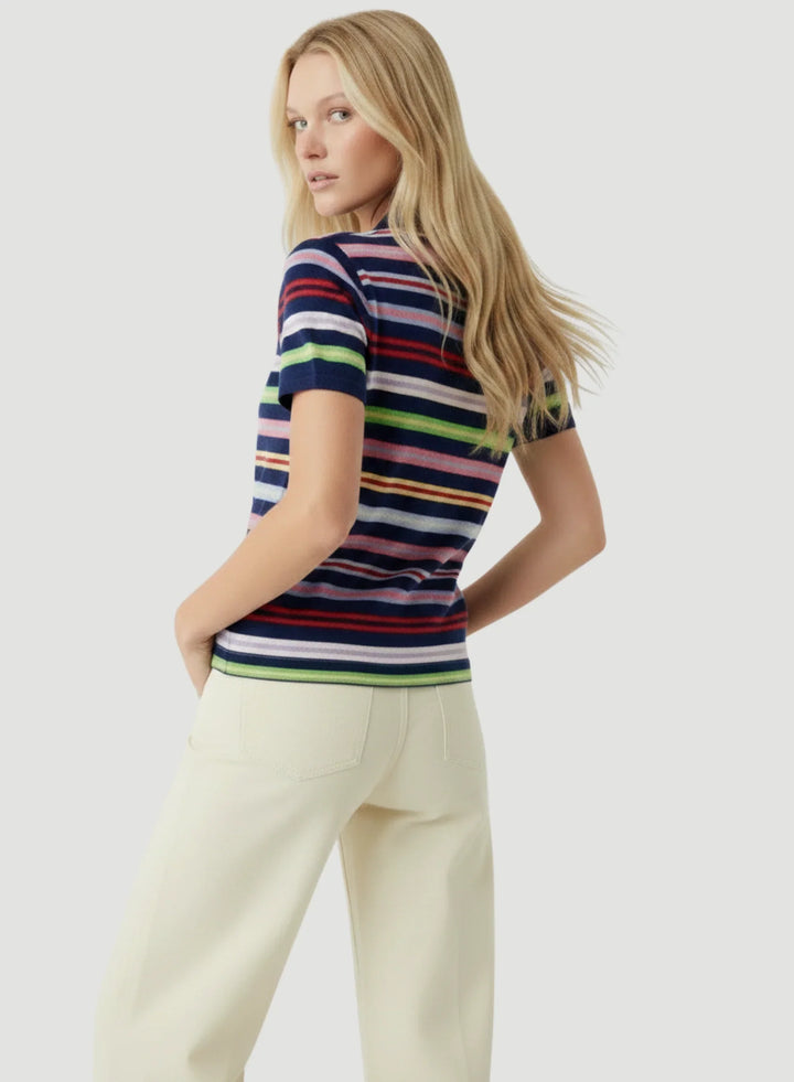 Cashmere Stripe Short Sleeve Polo T-Shirt - POLO - Majestic Filatures North America