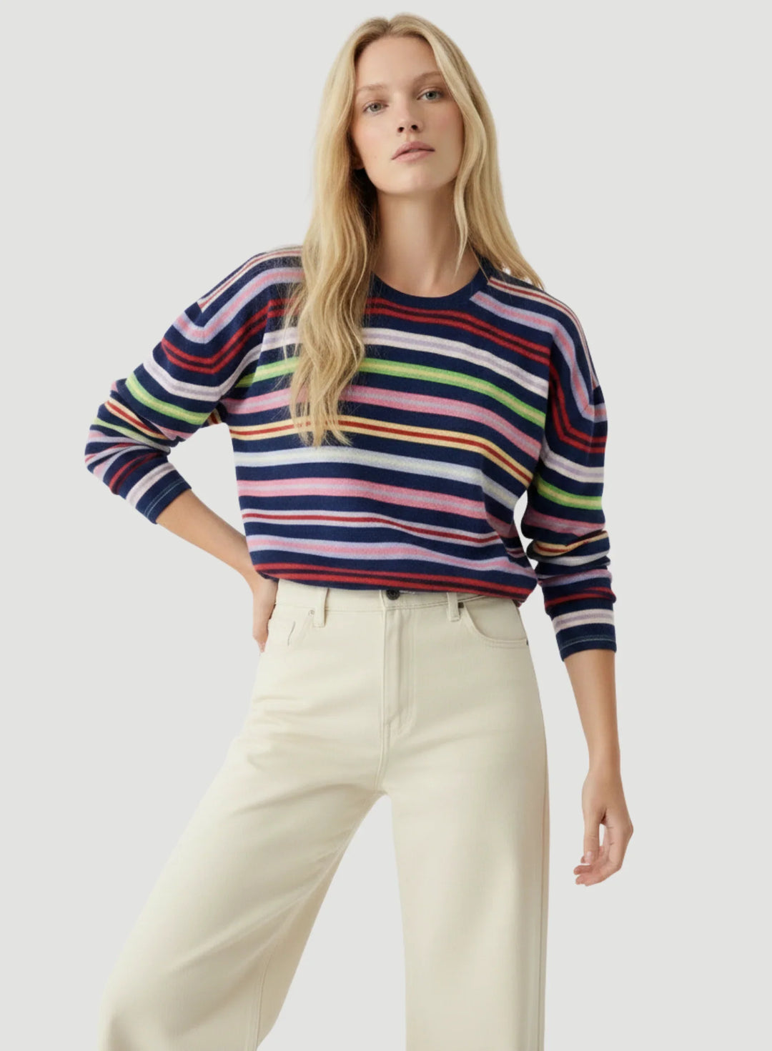 Cashmere Stripe Long Sleeve Crewneck T-Shirt - POLO - Majestic Filatures North America