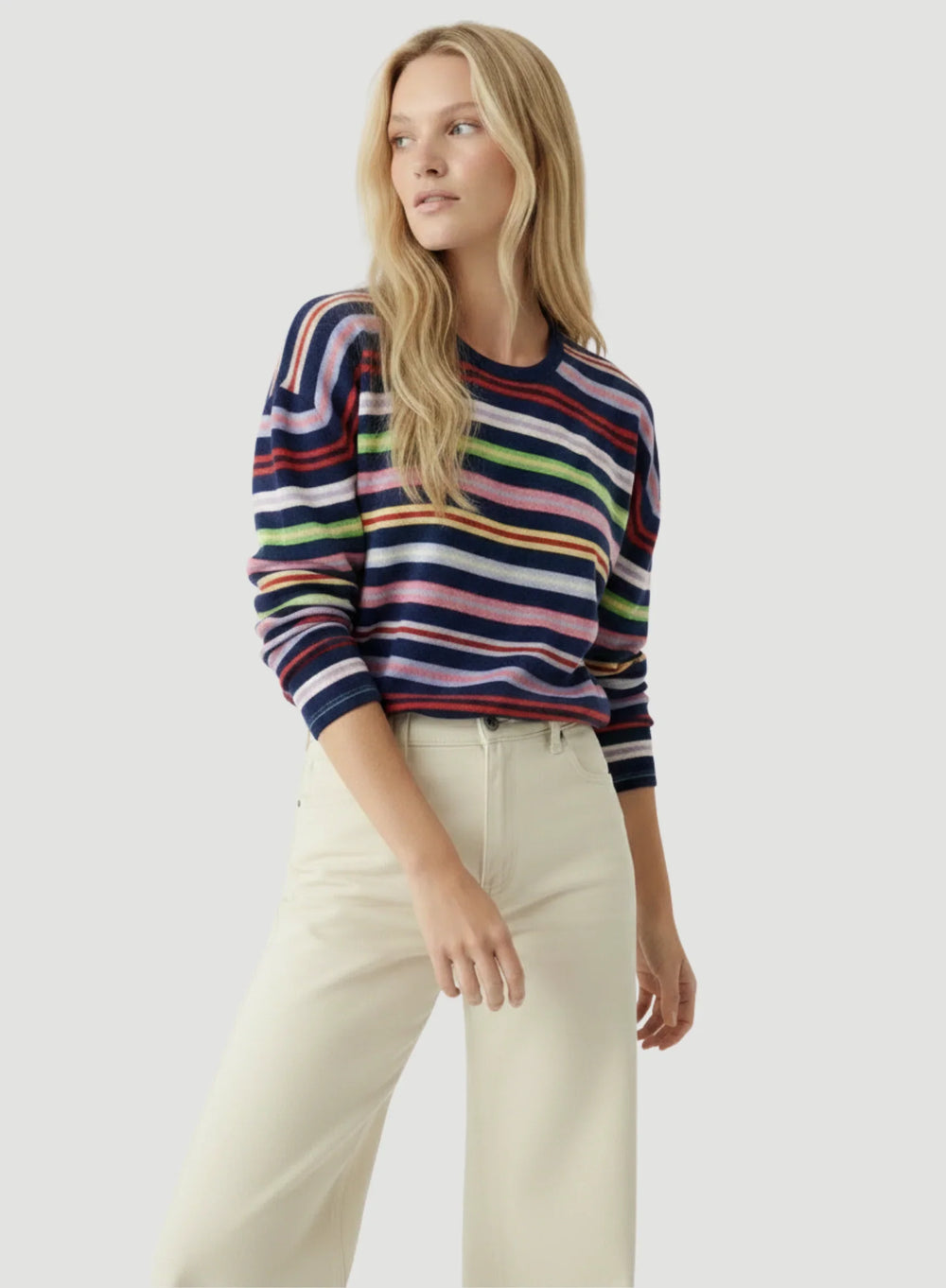 Cashmere Stripe Long Sleeve Crewneck T-Shirt - POLO - Majestic Filatures North America
