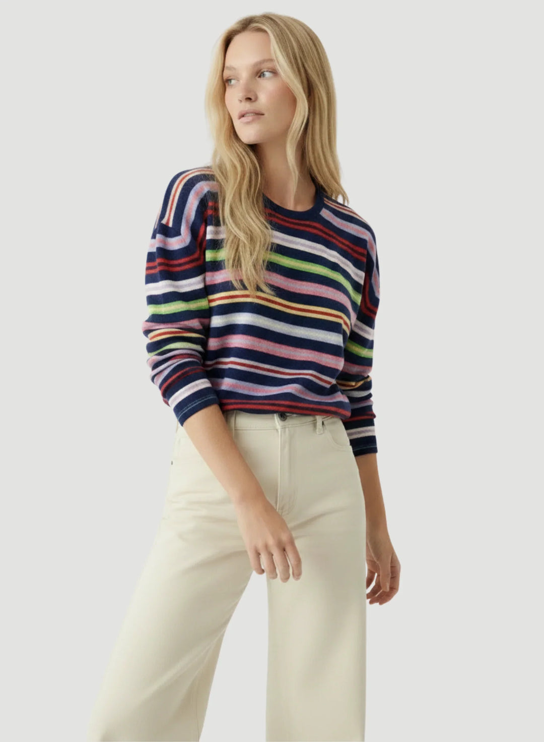 Cashmere Stripe Long Sleeve Crewneck T-Shirt - POLO - Majestic Filatures North America