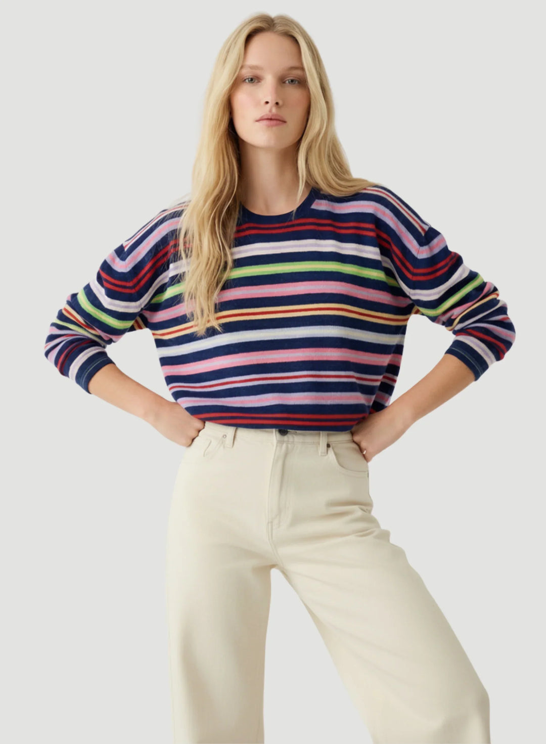 Cashmere Stripe Long Sleeve Crewneck T-Shirt - POLO - Majestic Filatures North America