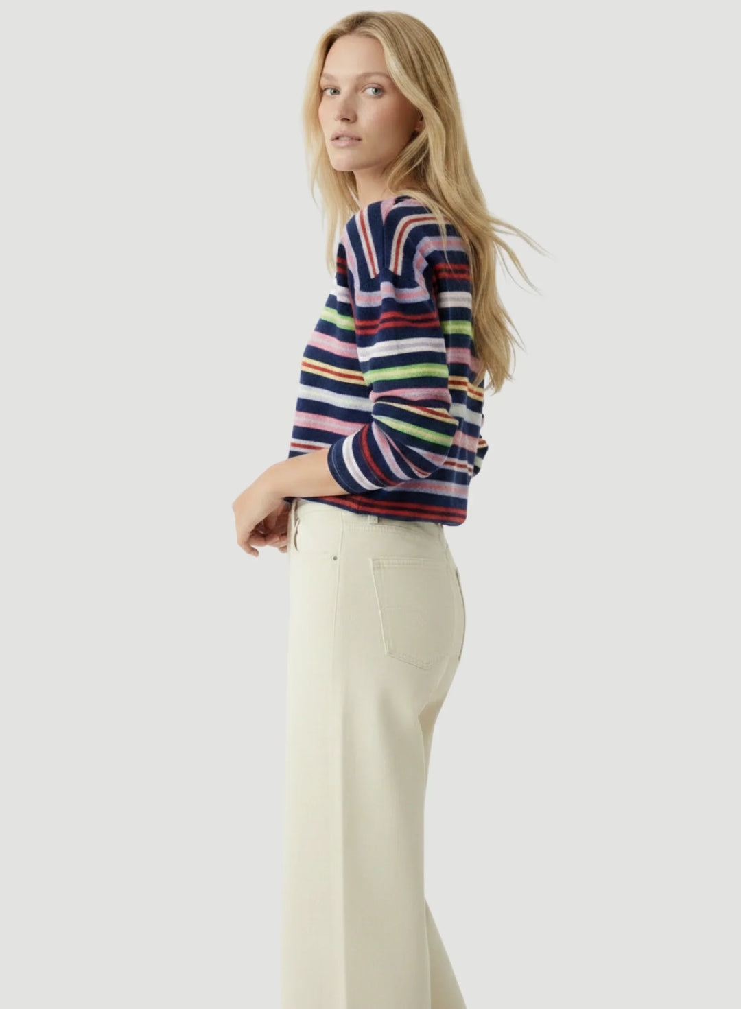 Cashmere Stripe Long Sleeve Crewneck T-Shirt - POLO - Majestic Filatures North America