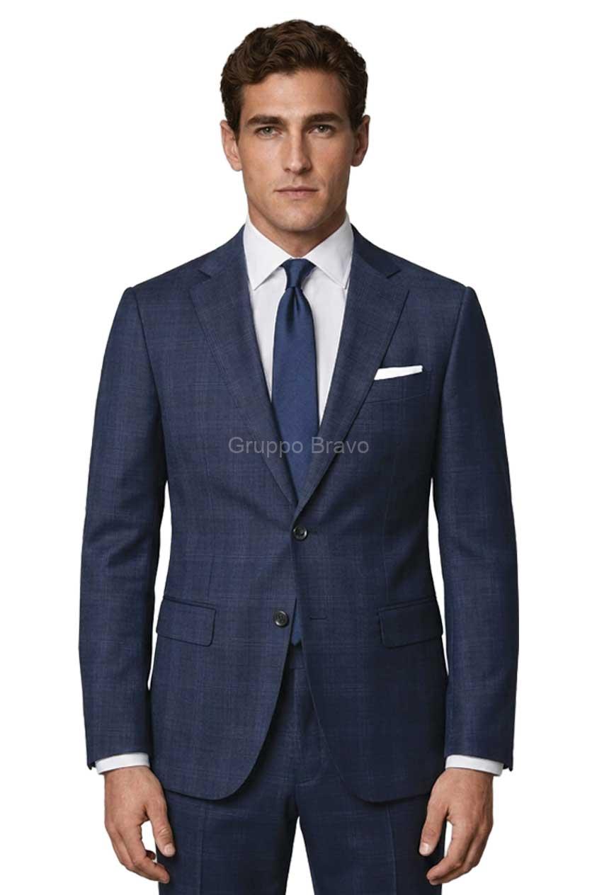 Mantoni Super 140's wool suit in navy plaid