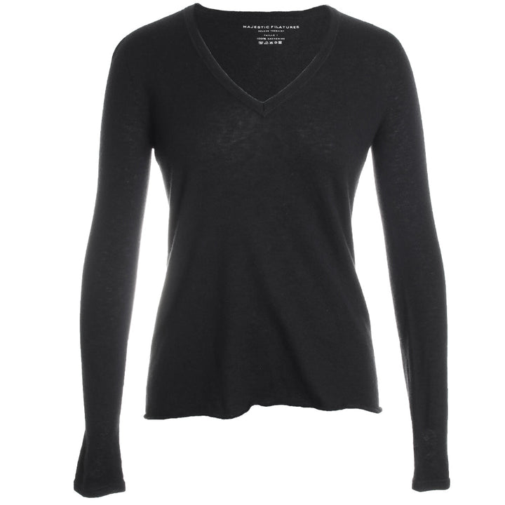 V Neck Long Sleeve Cashmere Shirt - Noir