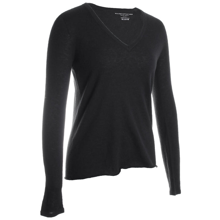 V Neck Long Sleeve Cashmere Shirt - Noir