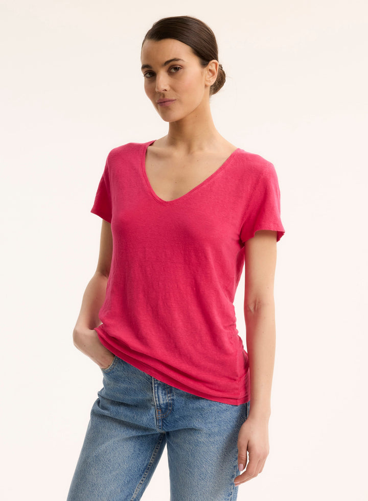 Short Sleeves V-Neck Shirt - Berry