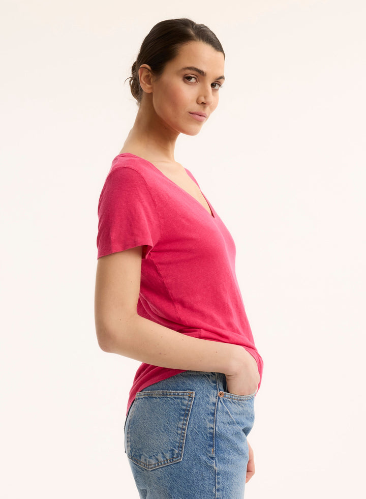 Short Sleeves V-Neck Shirt - Berry