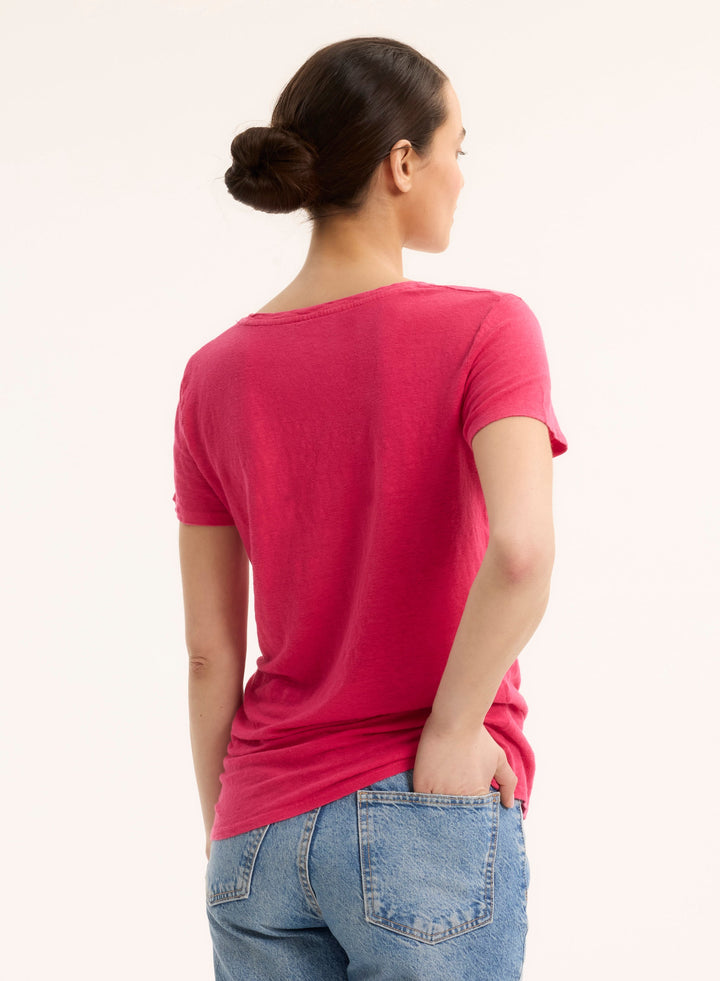 Short Sleeves V-Neck Shirt - Berry
