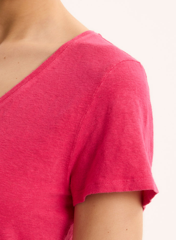 Short Sleeves V-Neck Shirt - Berry