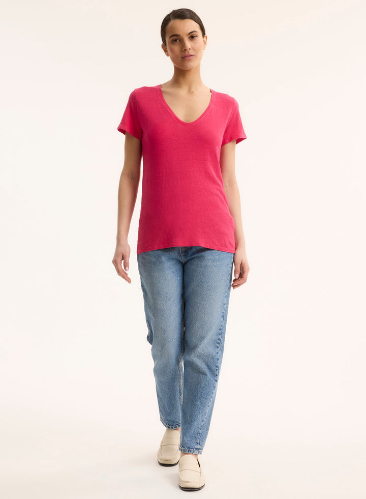 Short Sleeves V-Neck Shirt - Berry